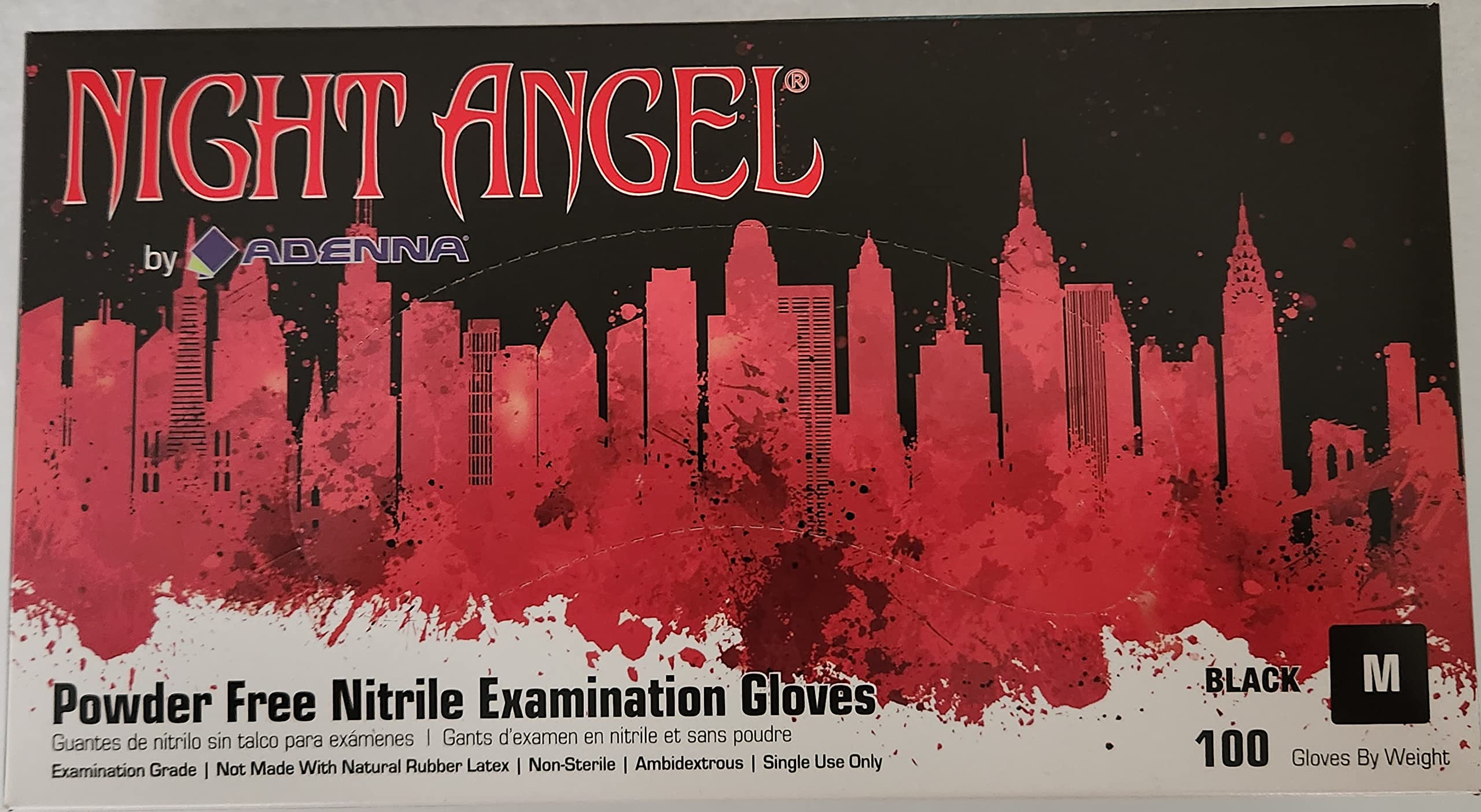 Adenna NGL225-10PK Night Angel Nitrile Powder-Free Exam Gloves - Black, Medium, 100 Count (Pack of 10) | Disposable Medical Gloves for Healthcare, Tattoo, Cleaning & Food Handling