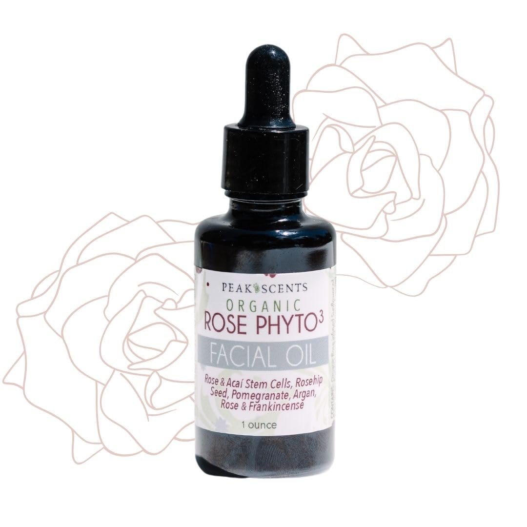 Organic Rose Phyto Facial Oil with Rosehip & Argan Oil - Infused with Rose Extract & Frankincense Essential Oil - Anti-Aging Face Serum for Gua Sha Massage & Night Skincare Routine (1oz) - Perfect for Dry Skin & Wrinkle Reduction