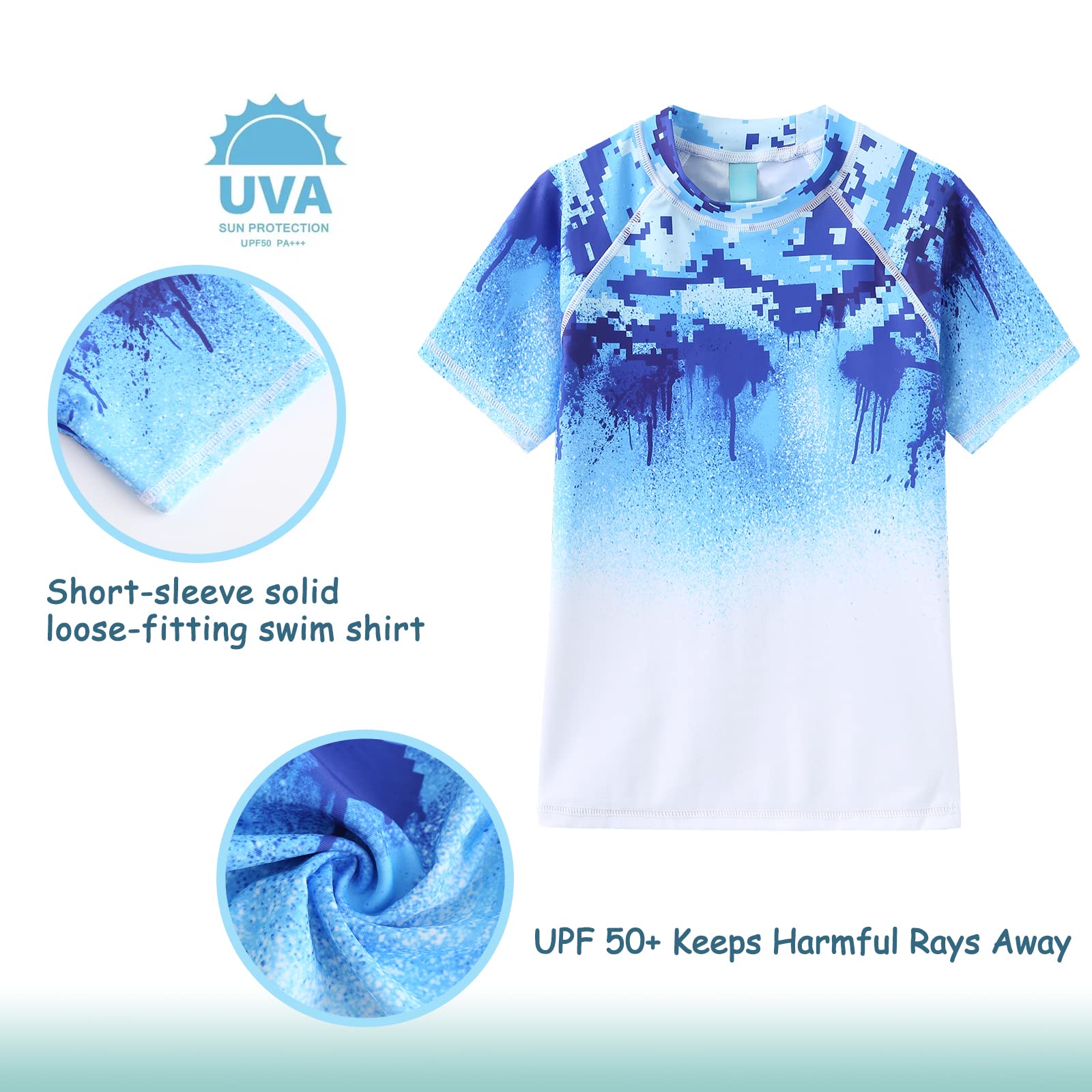 Boys UPF 50+ Sun Protection Swim Shirt - Short Sleeve Rash Guard for Kids - Ideal for Beach, Pool & Water Sports