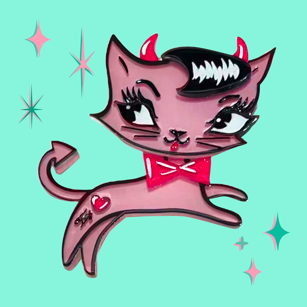 Bad Kitty Brooch - Cute Cat Pin for Women by Miss Fluff x Lipstick & Chrome - Perfect for Jackets, Bags & Accessories