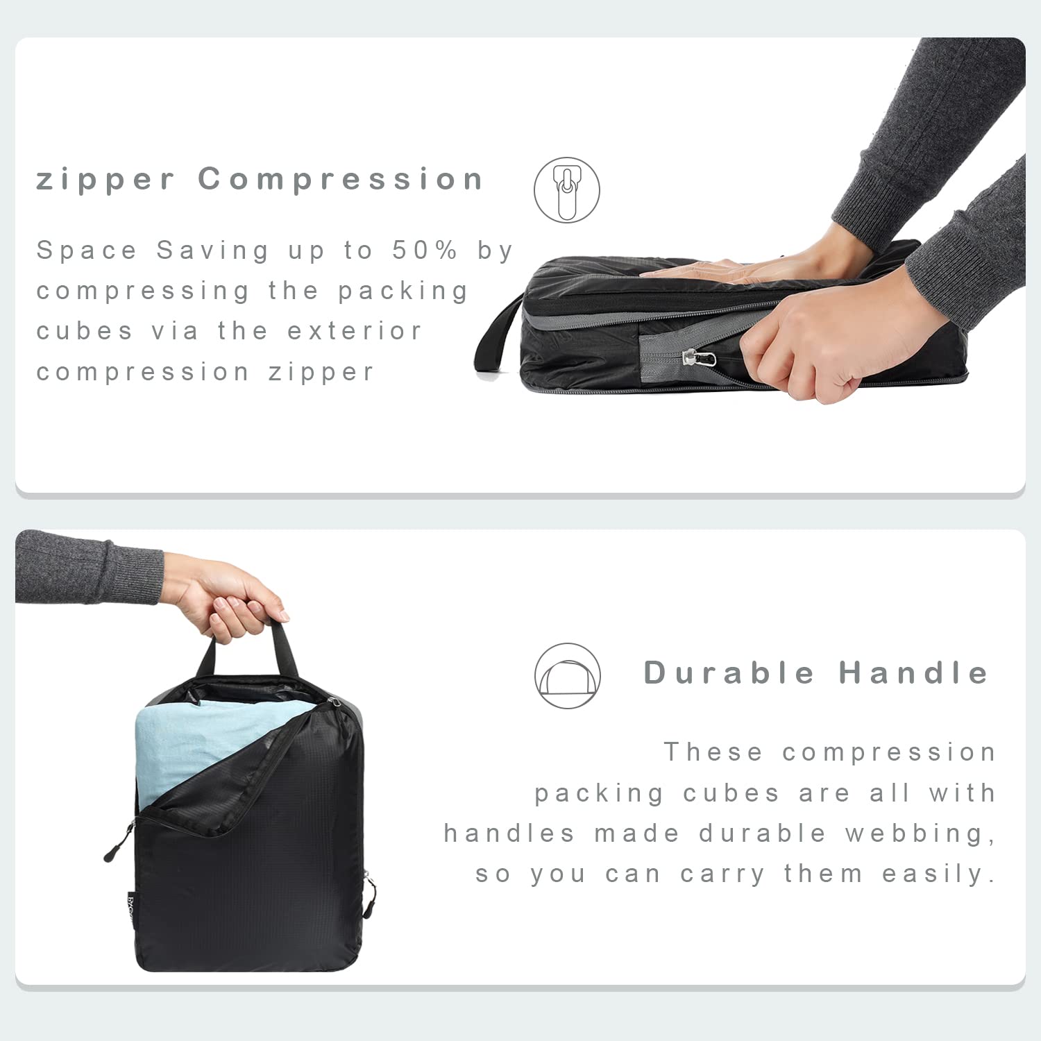 BAGAIL 4-Piece/6-Piece Ultralight Compression Packing Cubes Set - Travel Luggage Organizer for Suitcase & Backpack (70D Nylon, Black) - Perfect for Business Trips, Vacations & Weekend Getaways