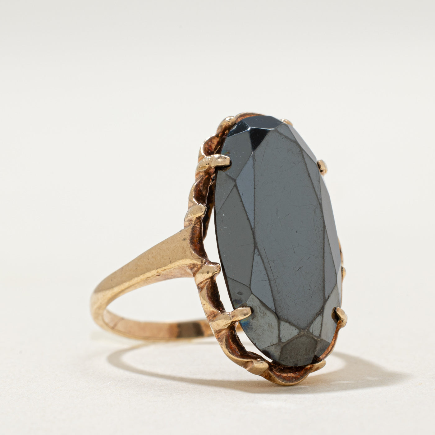 Vintage Canadian Hematite Ring for Women - 8.40ct Natural Stone Jewelry - Size 6 Adjustable Band - Elegant Gothic & Boho Style Accessory for Everyday Wear, Gift Giving & Special Occasions
