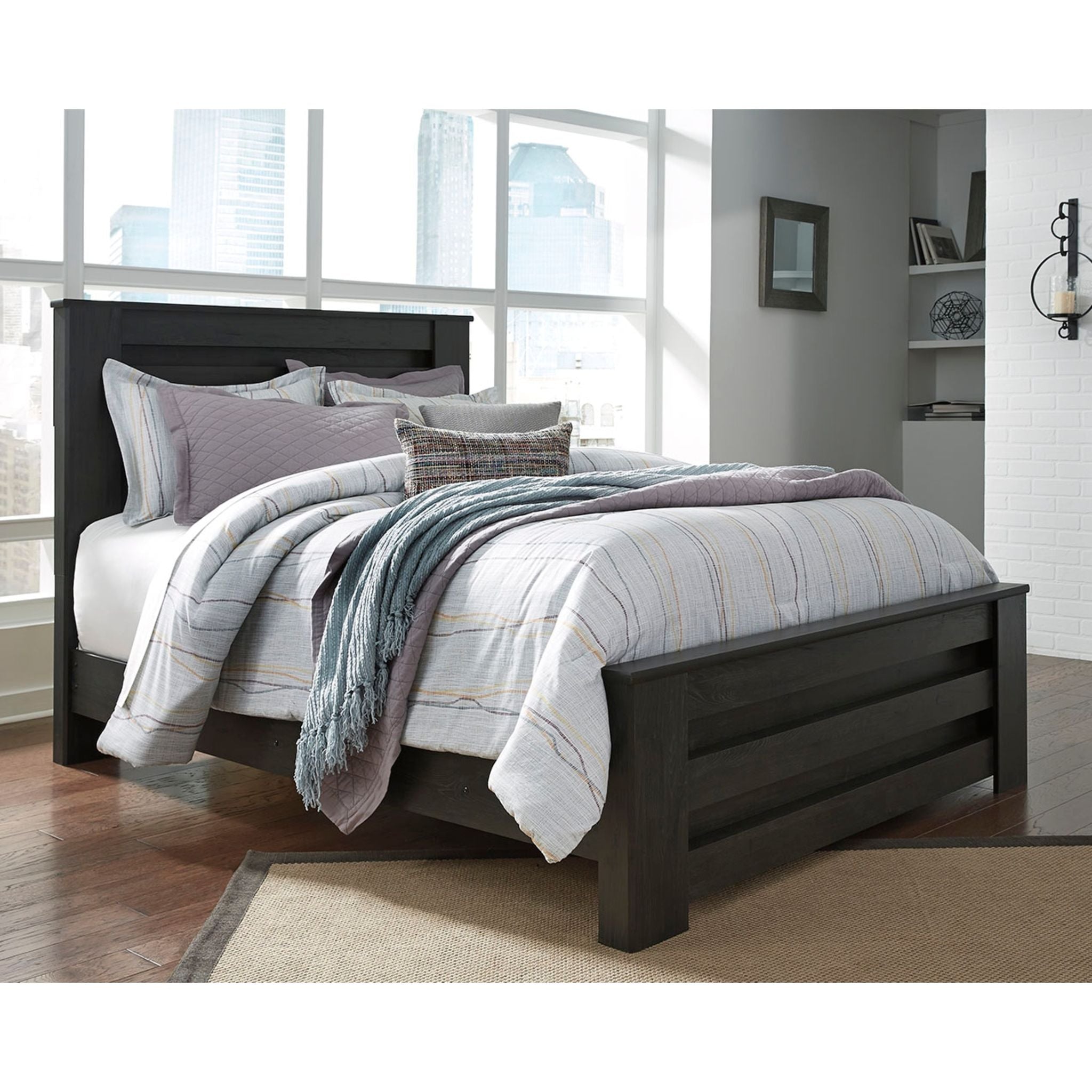 Brinxton Panel Bed - Queen Size Charcoal Upholstered Platform Bed Frame with Wooden Slats for Bedroom, Living Room, or Guest Room