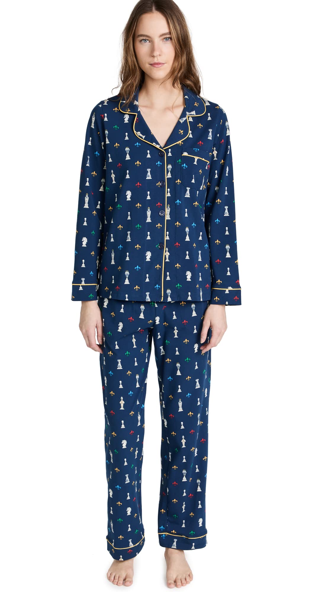 BedHead Pajamas Women's Classic Notch Collar PJ Set - Soft Cotton Sleepwear, Checkmate Blue Print, Size S - Cozy Loungewear for Relaxing at Home & Sleepovers