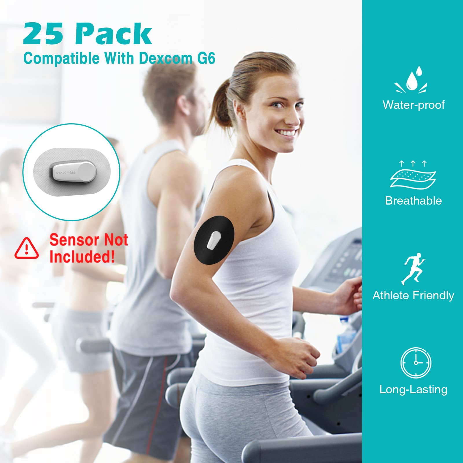 **Dexcom G6 CGM Patches (25-Pack) – Sweat-Resistant, Waterproof, Breathable, Skin-Friendly & Latex-Free Adhesive Patches – Durable Pre-Cut Sensor Patches for Secure Wear – Ideal for Sports, Swimming & Active Lifestyles (Black)**