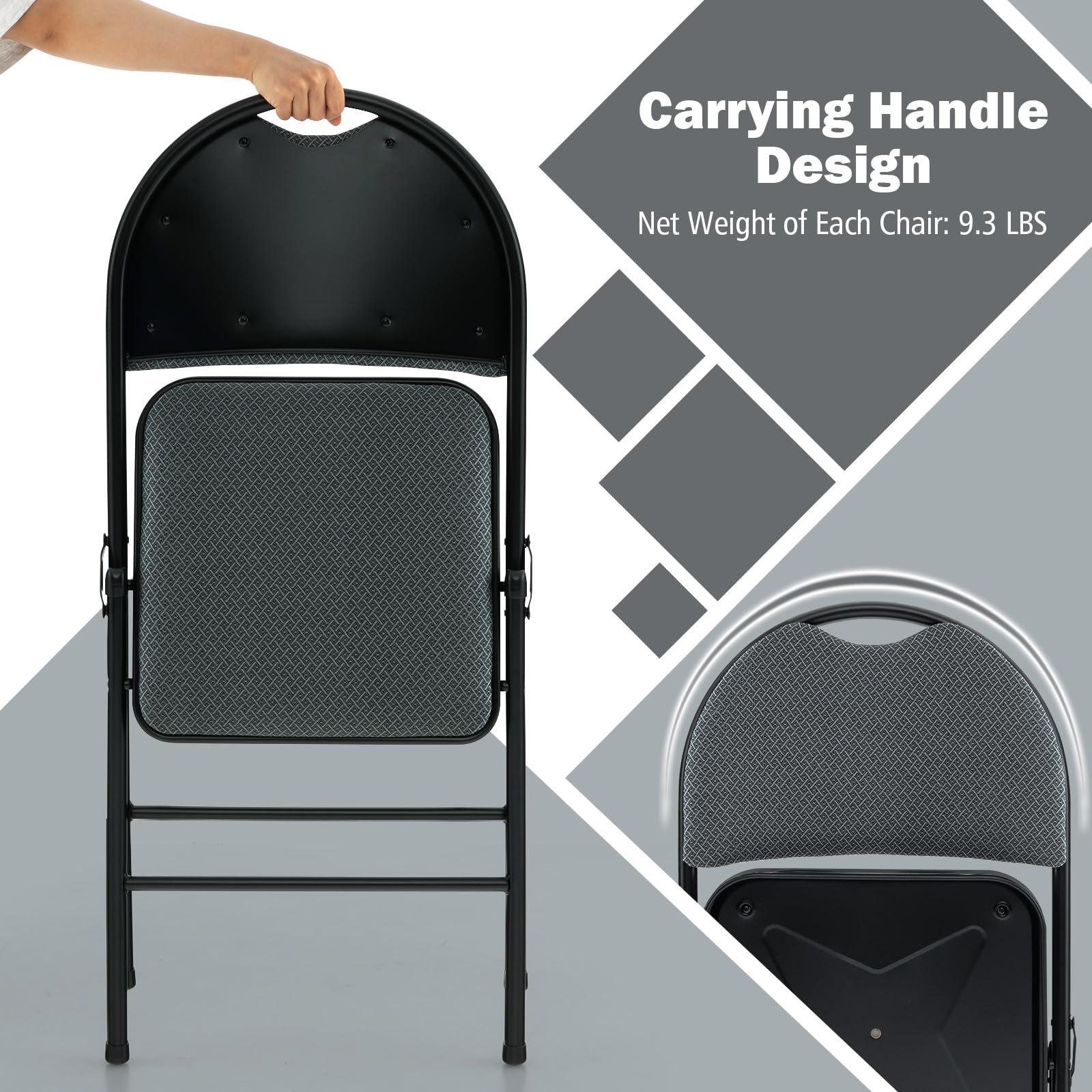 6-Pack Folding Chairs with Padded Seat & Back - Portable Metal Frame Chairs for Home, Office, Camping, Picnics & Outdoor Events - Comfortable Upholstered Chairs (Set of 6)