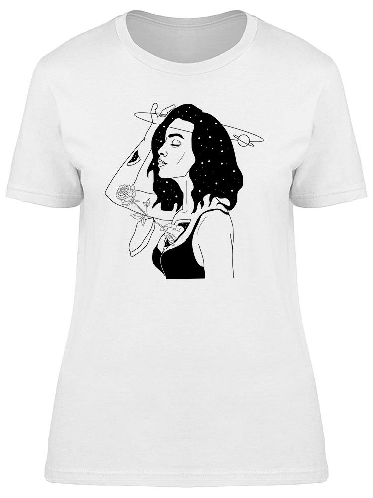 Cosmos Inside Woman Body Graphic Tee for Women - Space Galaxy Print T-Shirt - Casual Streetwear & Festival Outfit