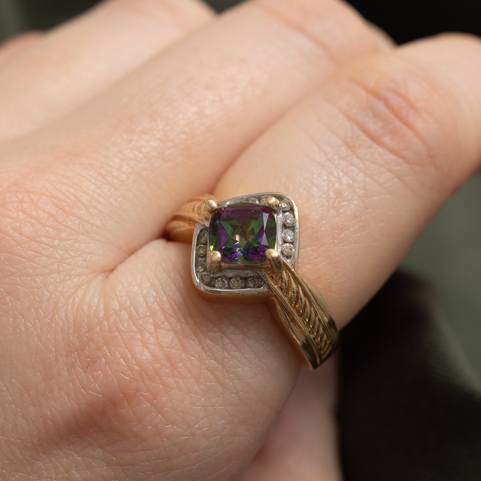 2.00ct Mystic Topaz & 0.14ct Diamond Cocktail Ring - Size 8 | Elegant Evening Party Jewelry for Women | Perfect for Weddings, Anniversaries & Special Occasions