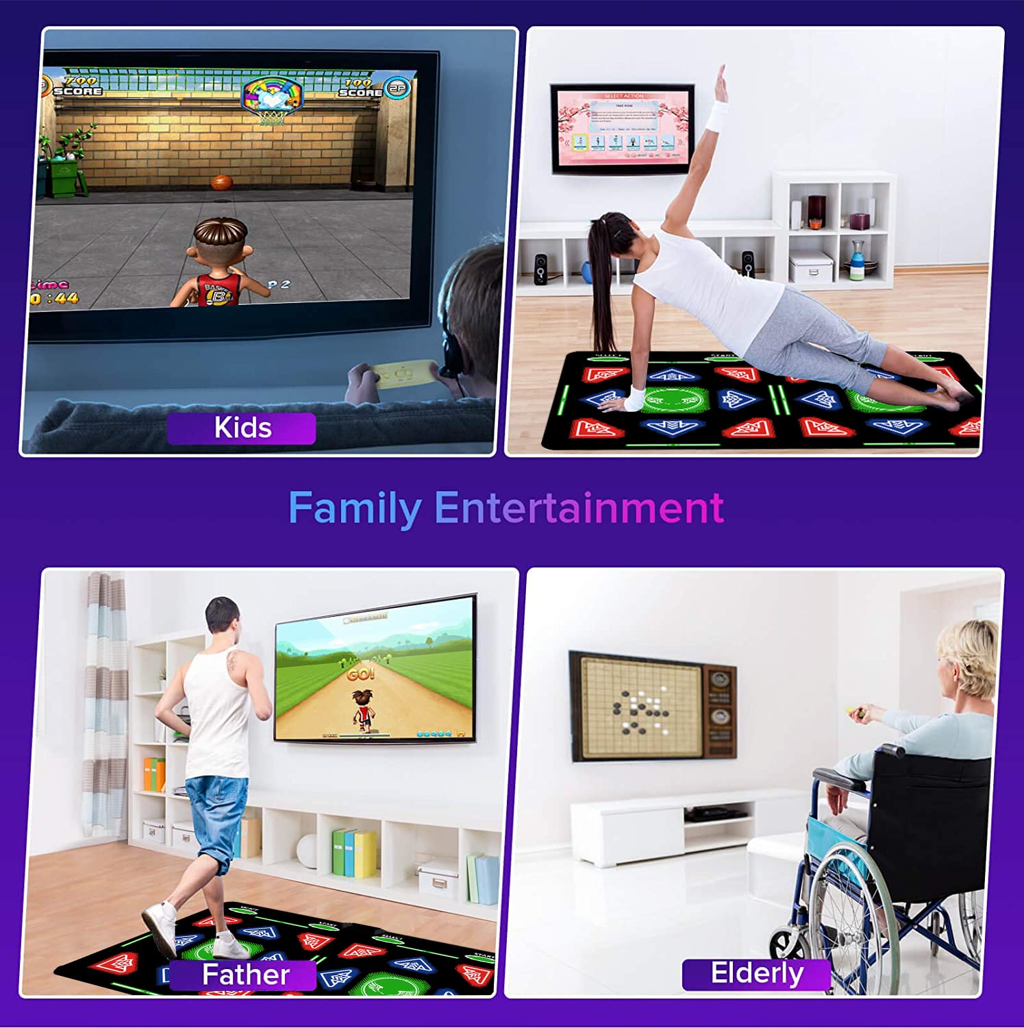 Kids & Adults Music Dance Mat with 64GB Memory Card - Fitness Dance Game Mat with MV/3D/Cartoon Modes, 1000 Games & 81 MV Videos for HDMI TV - Flannel Material for Seniors & Family Fun | Perfect for Home Workouts, Parties & Interactive Family Game Nights