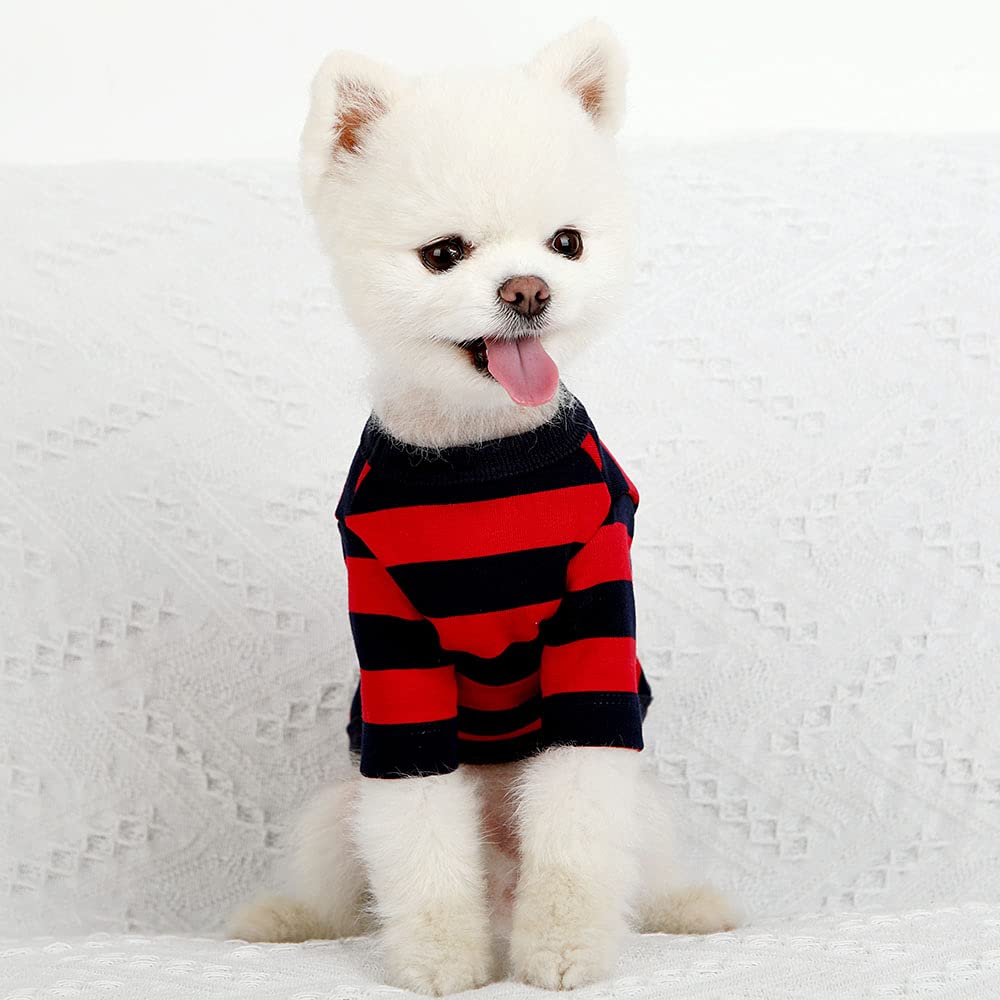 Soft Breathable Cotton Dog Shirts for Small & Large Dogs - Rugby Striped Pet T-Shirts (Large, Red/Navy) | Perfect for Daily Walks, Outdoor Adventures & Photo Shoots