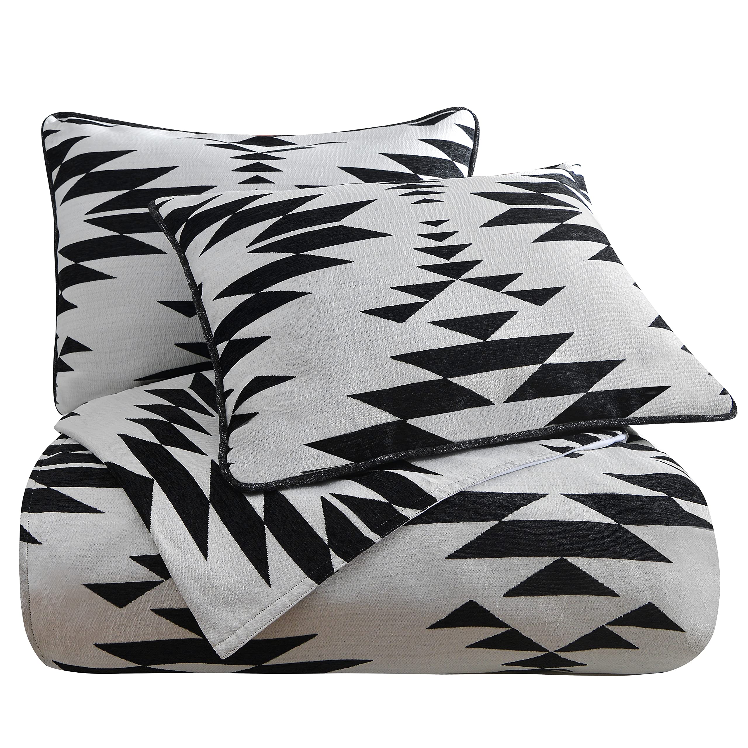 HiEnd Accents Amelia Western Bedding 3-Piece Queen Size Comforter Set - Southwestern Aztec Geometric Pattern in Black & Off-White, Rustic Jacquard Design with Pillow Shams | Perfect for Southwestern & Ranch Style Bedrooms, Guest Rooms & Cozy Cabin Retreats