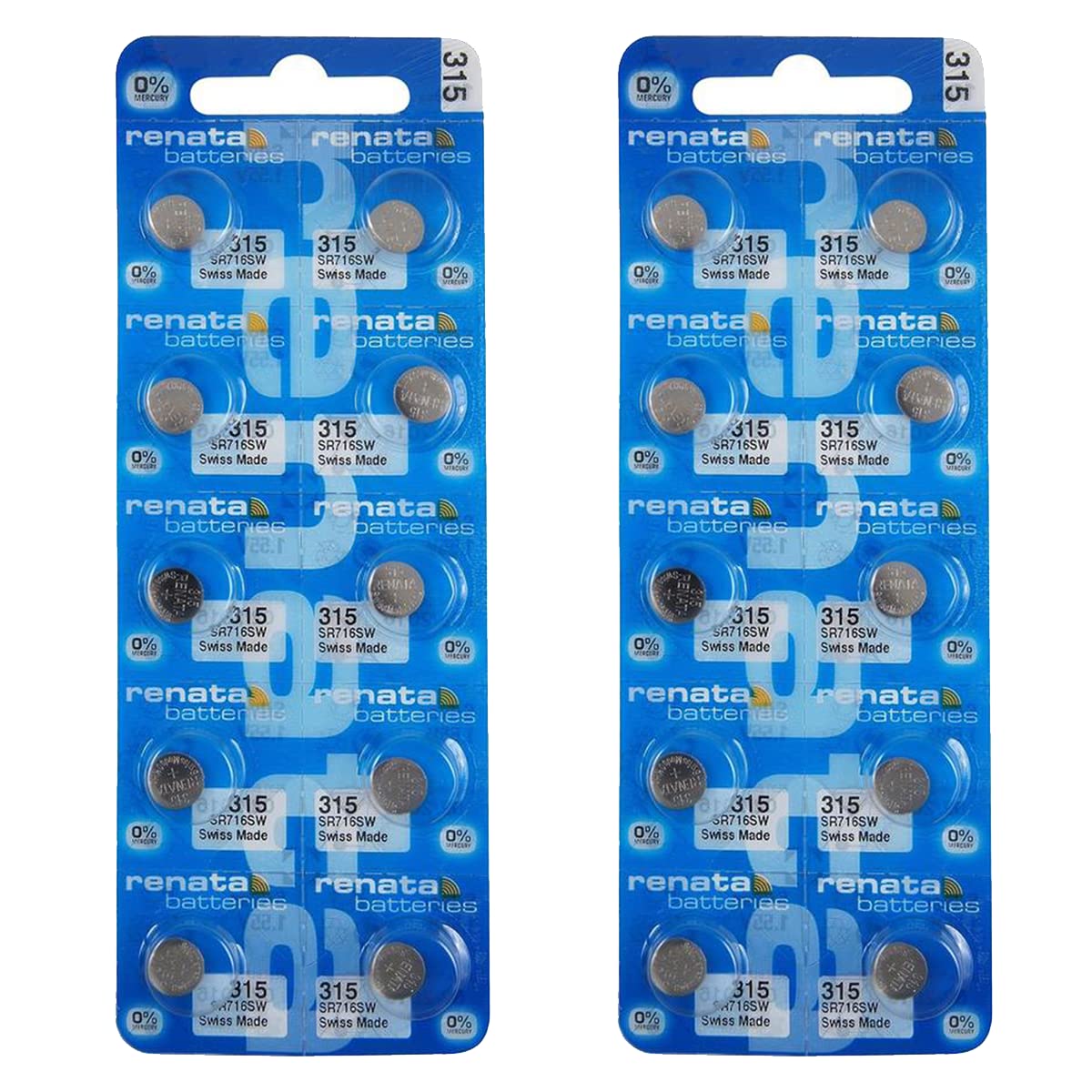 Renata 315 SR716SW 1.55V Silver Oxide Watch Batteries (20-Pack) - Long-Lasting Power for Watches, Calculators & Medical Devices - Perfect Replacement for Timex, Casio & More