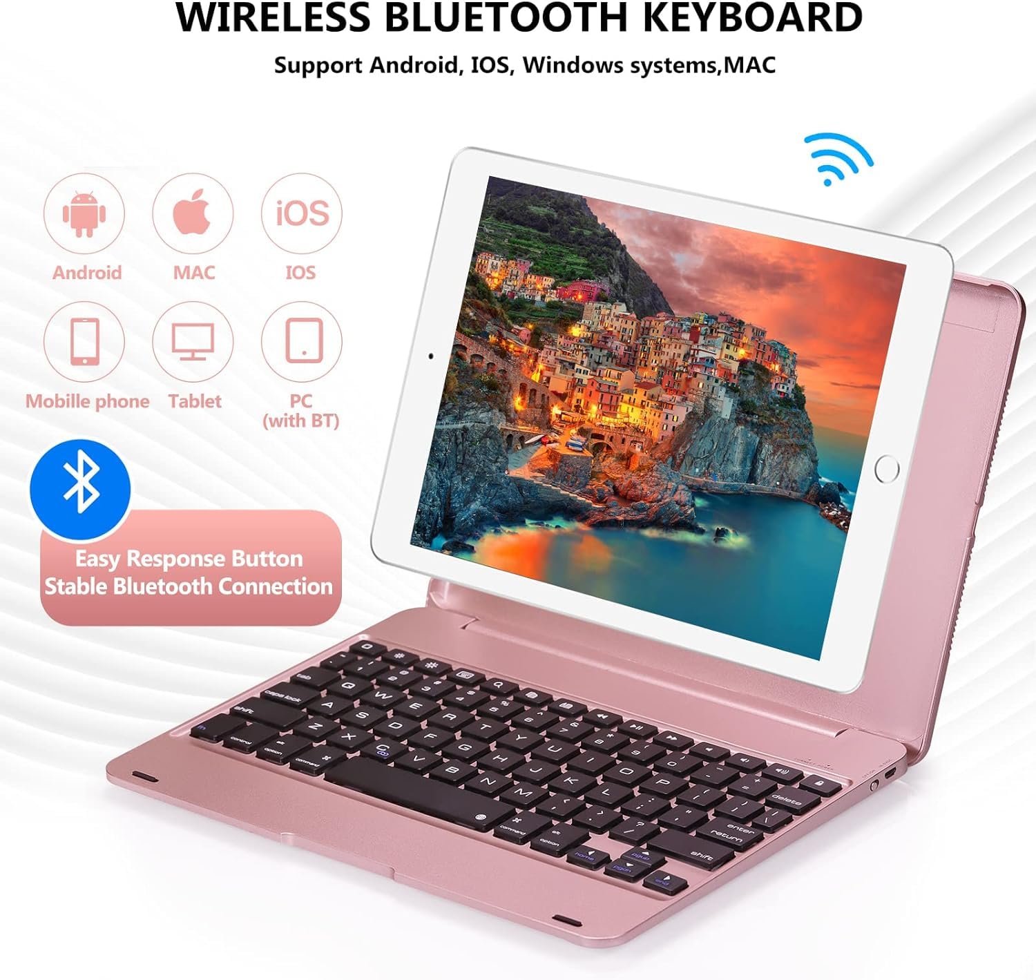 Premium Rose Gold Keyboard Case for iPad 9.7 inch - Compatible with iPad 6th/5th Gen (2017/2018), iPad Pro 9.7 & iPad Air 2/1 | Slim Protective Cover with Backlit Keys | Perfect for Work, Study & Travel