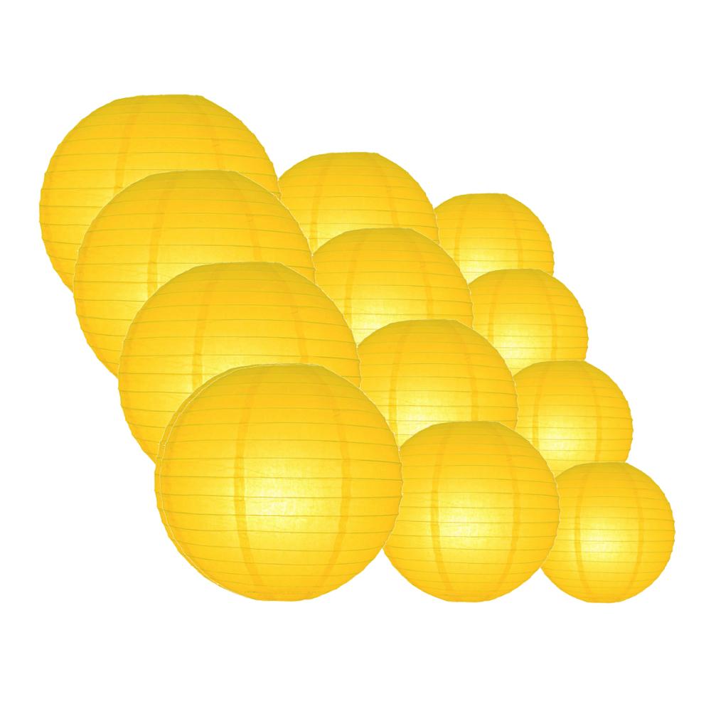 12-Piece Yellow Paper Lantern Decoration Set - 12/10/8 Inch Hanging Party Lights for Chinese New Year, Wedding, Birthday & Home Decor