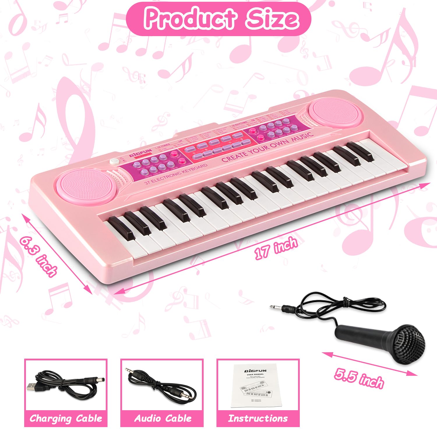 **37-Key Kids Piano Keyboard Toy with Microphone - Educational Musical Learning Toy for Toddlers & Children Ages 3-8 - Pink (Perfect for Birthday Gifts, Early Learning & Home Playtime)**