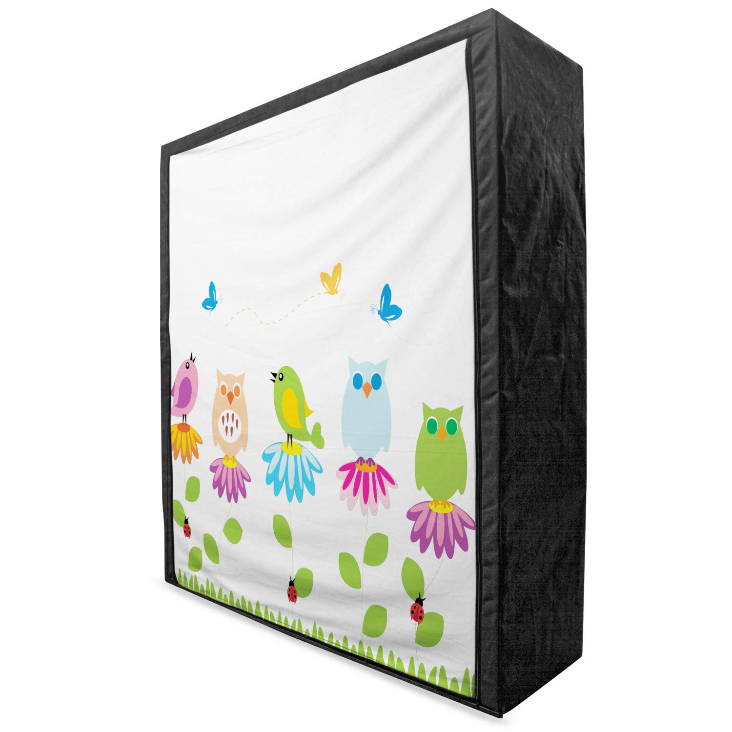 Ambesonne Floral Fabric Wardrobe - Colorful Cartoon Birds, Chamomile Daisies & Butterflies Design - 59