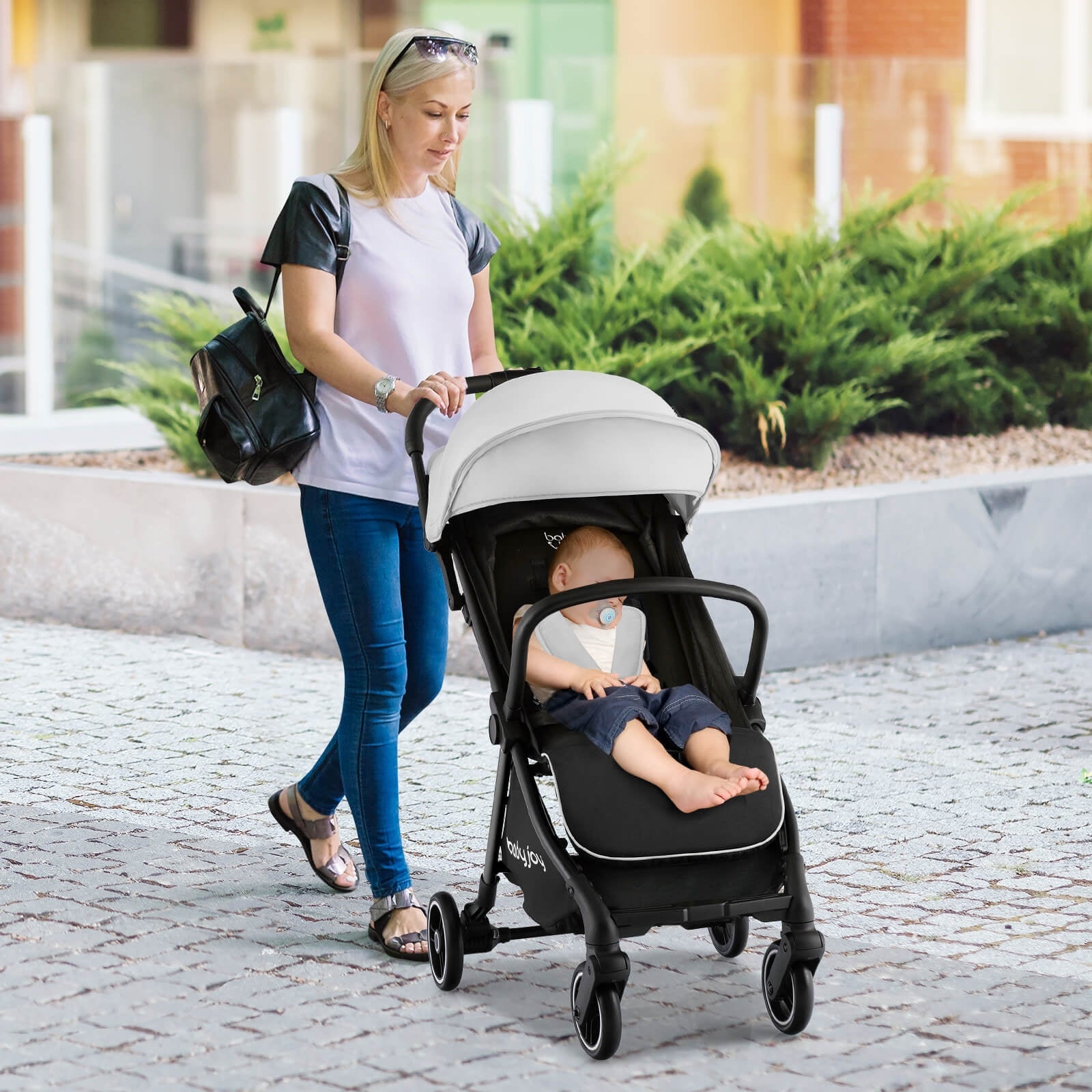 Lightweight One-Hand Fold Baby Stroller with Aluminum Frame - Compact & Portable for Travel, Shopping & Outdoor Walks (Gray)