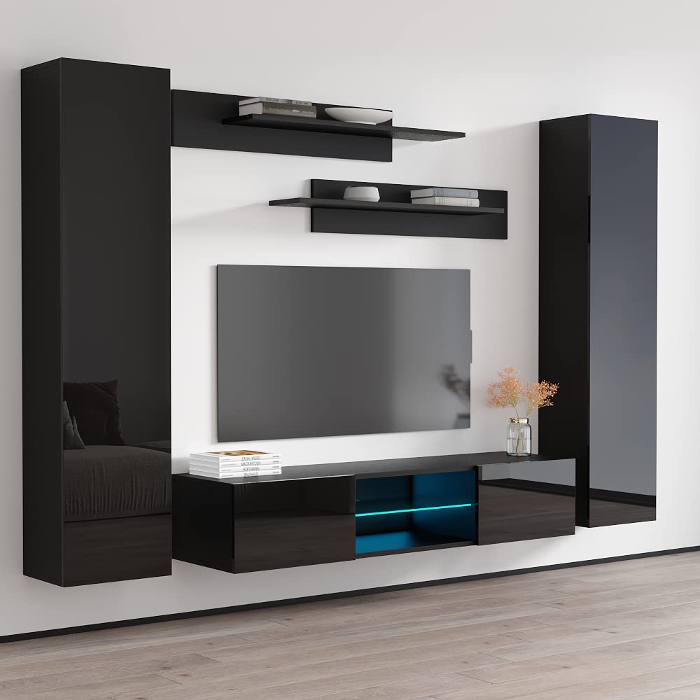 Modern Floating TV Stand with Storage & LED Lights - Wall-Mounted Entertainment Center for Bedroom & Living Room - 33