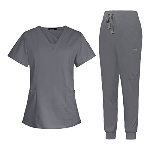 Premium Women's Medical Scrub Set - Stretchy Nursing Uniform with Modern V-Neck Top & Jogger Pants | Comfortable Workwear for Nurses, Doctors & Healthcare Professionals | Perfect for Hospitals, Clinics & Long Shifts