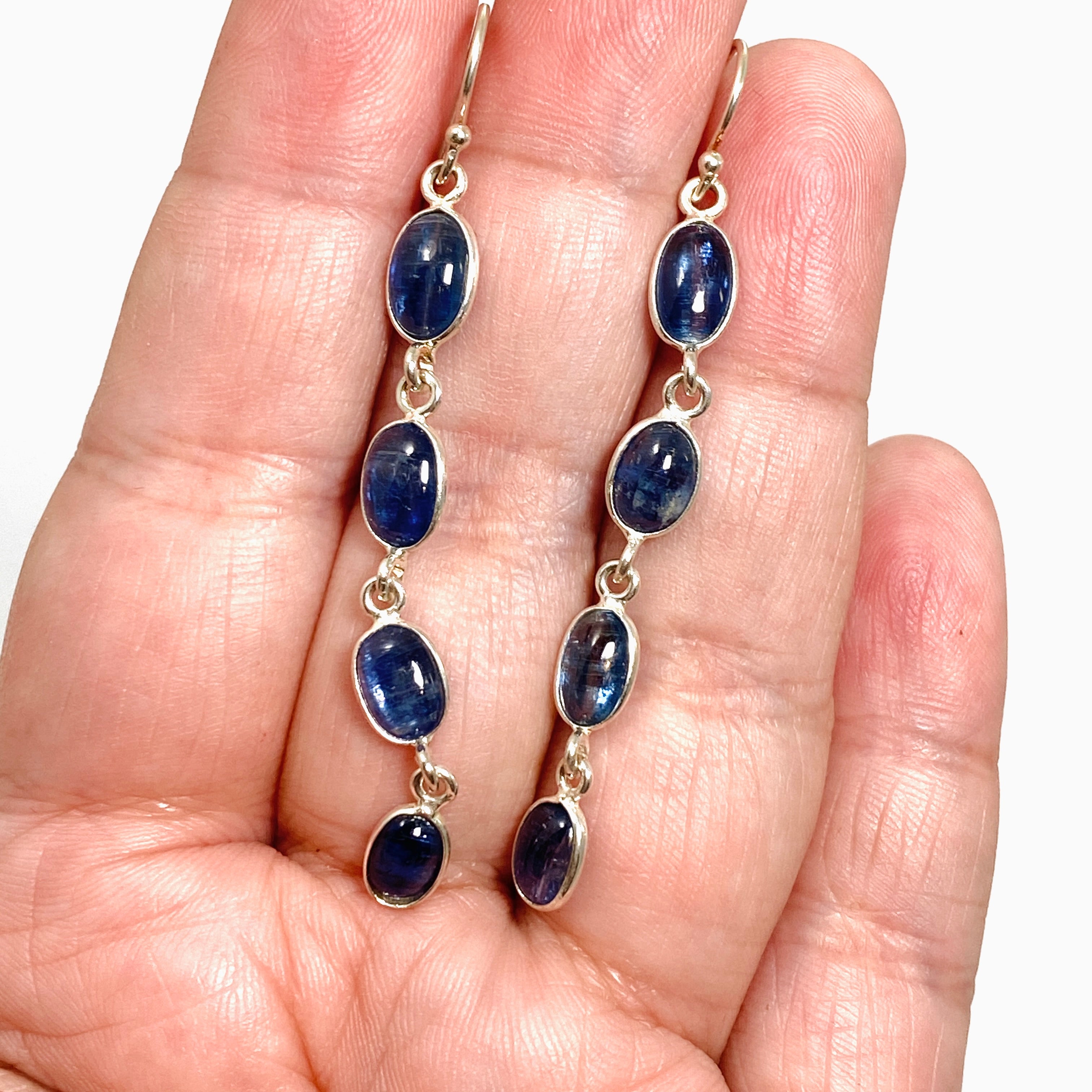 Blue Kyanite Oval Cabochon Earrings - Natural Multi Stone Jewelry for Women - Perfect for Boho Style & Everyday Wear (KEGJ1527)