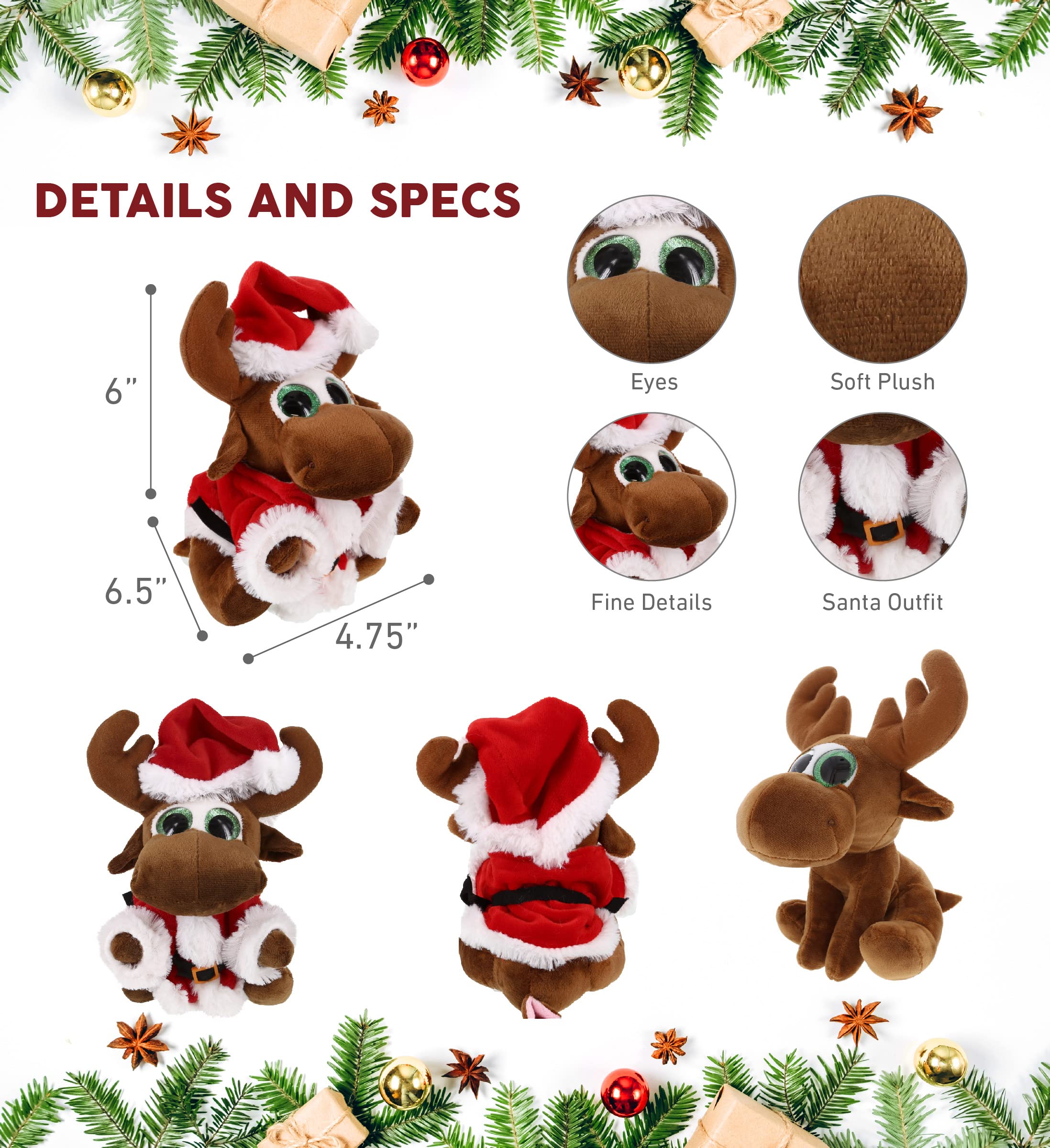 Super Soft DolliBu Santa Sparkle Eyes Moose Plush Toy - 6