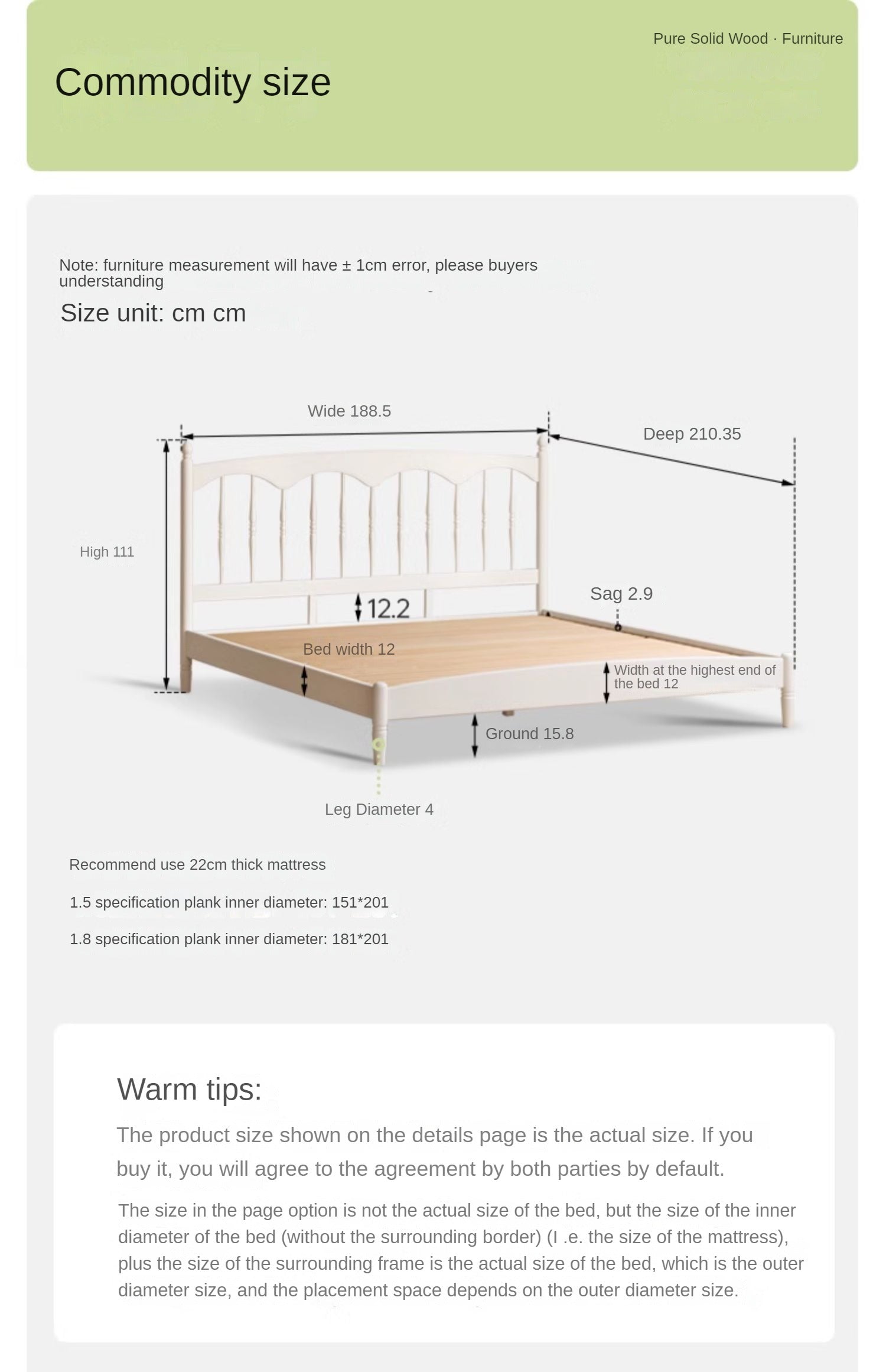 French Cream Style Poplar Solid Wood Bed - Elegant & Durable Bedroom Furniture for Master Bedroom, Guest Room, or Kids Room