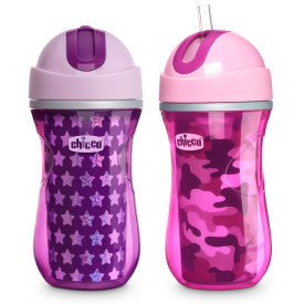 Chicco Insulated Flip Top Straw Cup 9oz (2 Pack) - Leak Proof Toddler Sippy Cup for Boys & Girls 12+ Months - Perfect for Travel, Daycare & On-The-Go Hydration