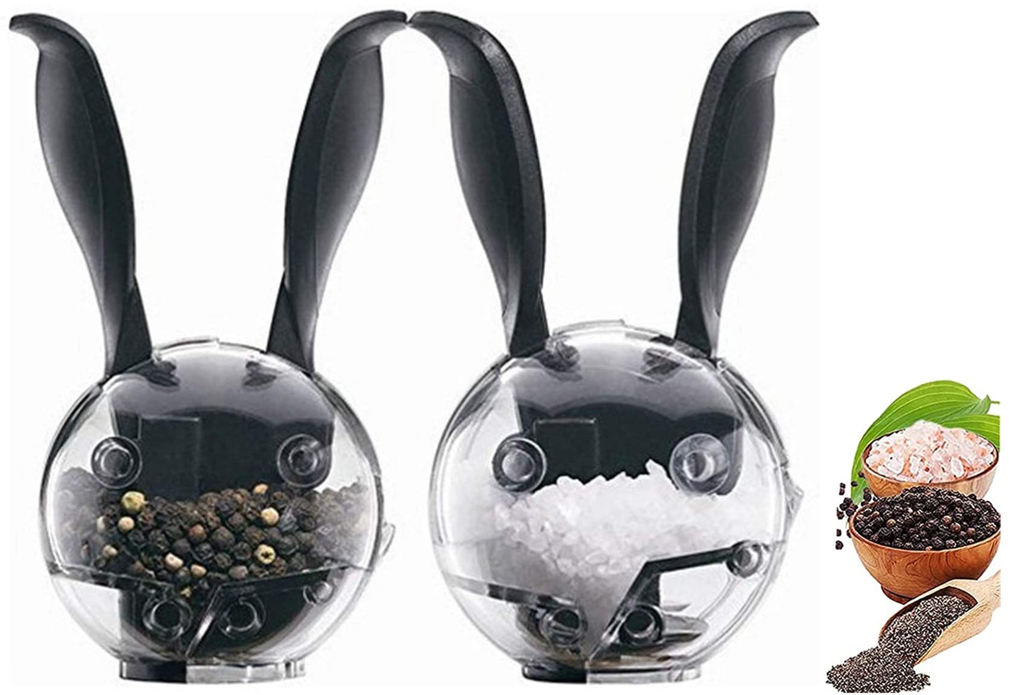 Premium Manual Salt and Pepper Grinder Set - Mini Adjustable Spice Mill with Unique Rabbit Ears Design, 2-Piece Kitchen Essential for Freshly Ground Seasonings | Perfect for Cooking, Dining Tables & Gift Giving
