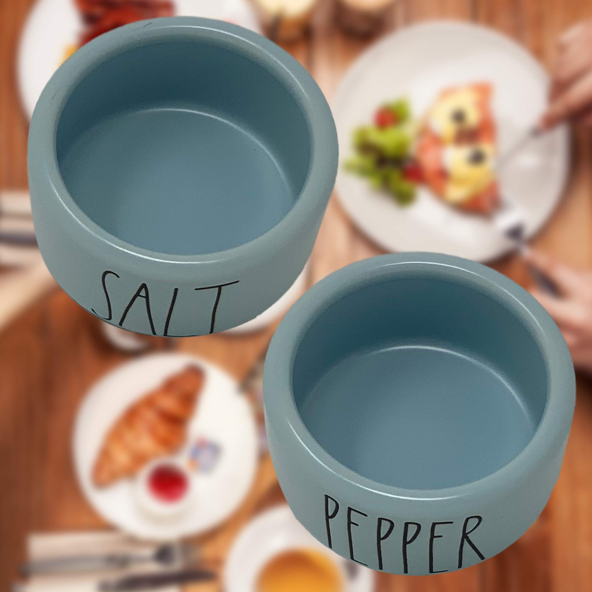 Rae Dunn Pastel Blue Salt and Pepper Shakers Set - 2 Piece Stackable Ceramic Spice Containers with LL Font Letters - Perfect for Kitchen, Dining Table, and Gift Giving