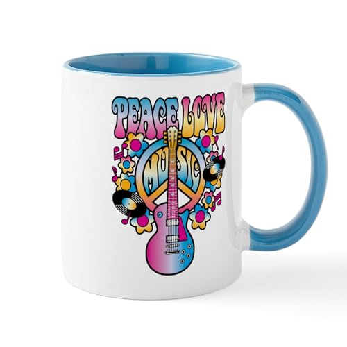 White/Blue Inside - Peace Love & Music Mugs
