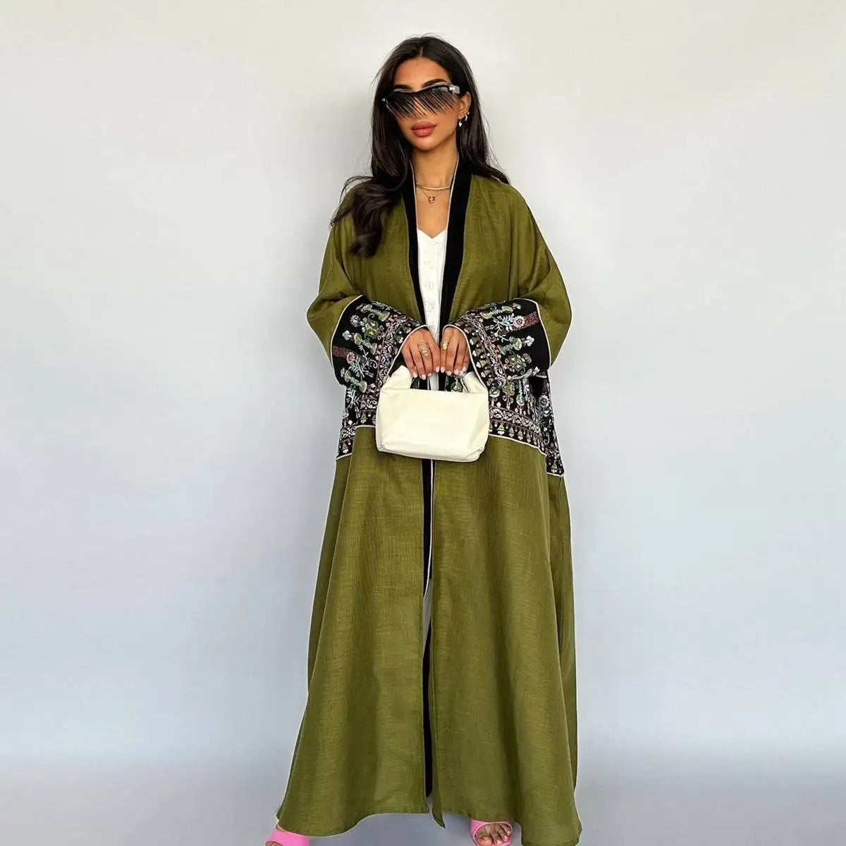 Elegant Modest Fashion Embroidery Cardigan Open Abaya Dress for Women - Perfect for Prayer, Mosque Wear & Special Occasions