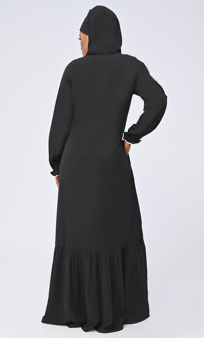 Elegant White Embroidered Abaya Dress with Pockets - Modest Muslim Women's Prayer Dress for Eid, Ramadan & Special Occasions