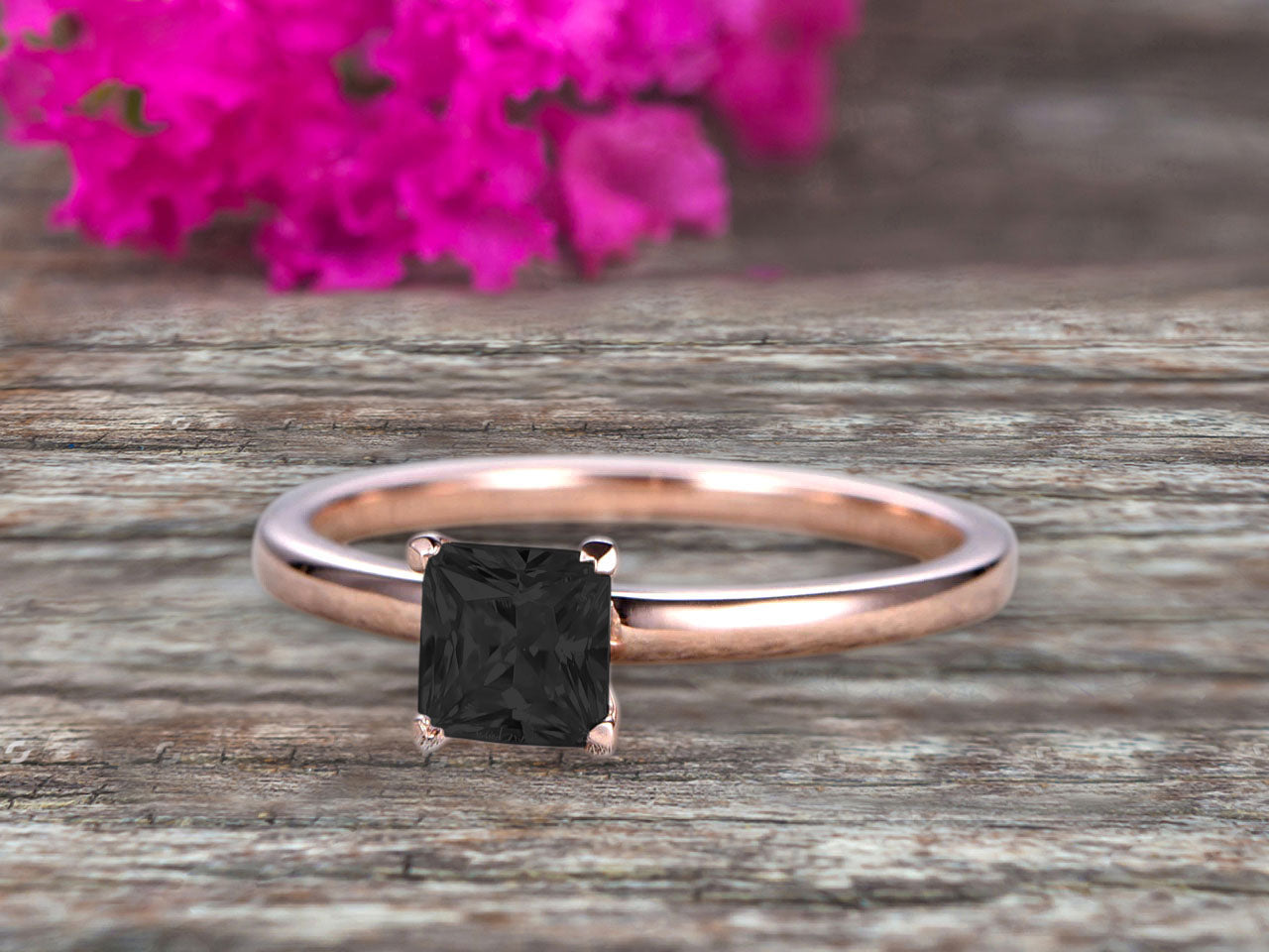 1.00 Carat Princess Cut Black Moissanite Solitaire Engagement Ring in 10K Rose Gold - Perfect for Proposals, Anniversaries & Special Occasions
