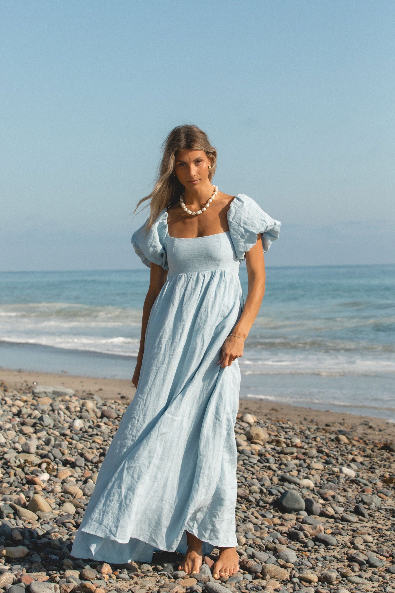 French Riviera Linen Dress for Women - Breathable Summer Beach Dress, Casual Boho Maxi Dress with Pockets | Perfect for Beach Vacations, Resort Wear & Summer Outings