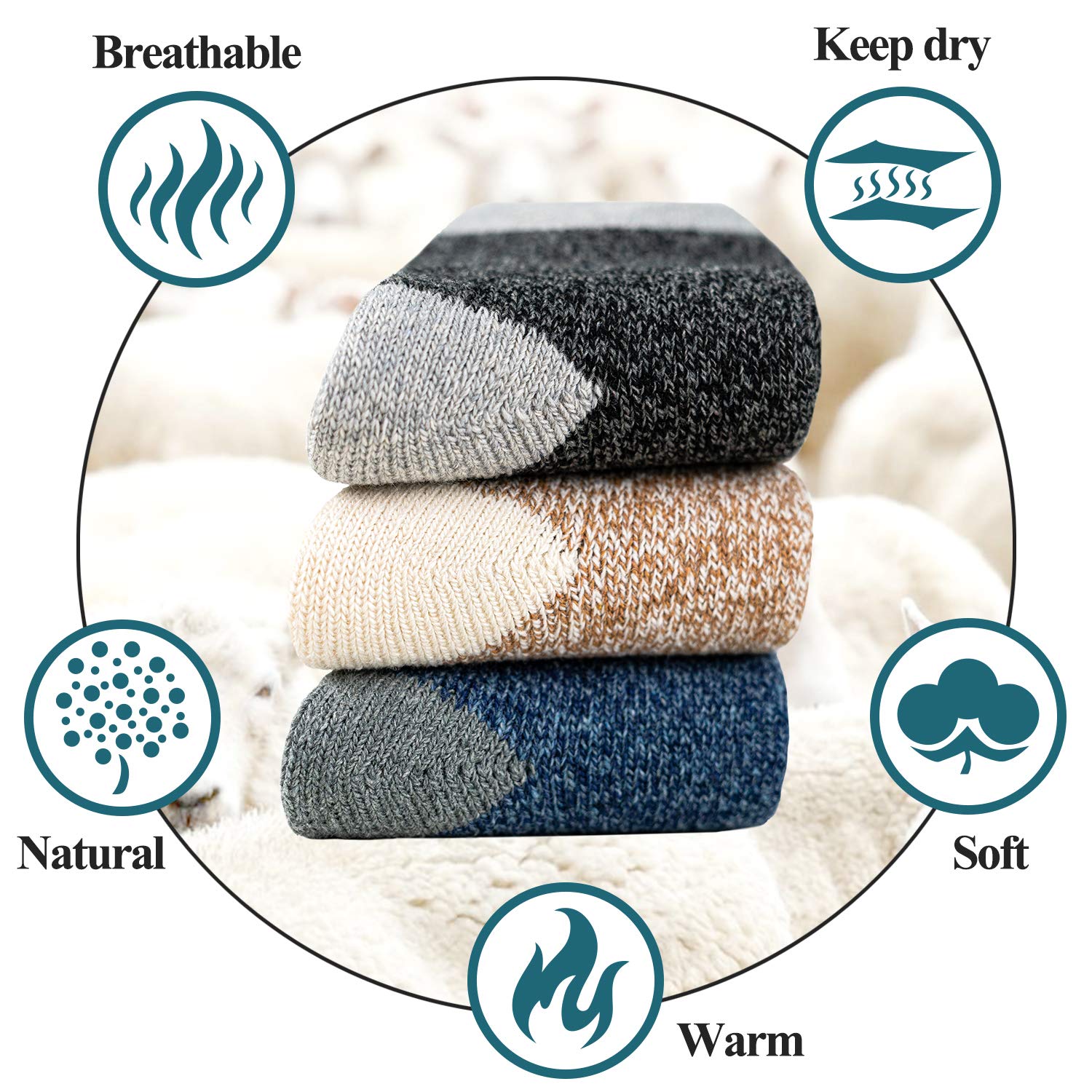 Women's Merino Wool Thermal Socks - 3 Pack for Winter Hiking & Outdoor