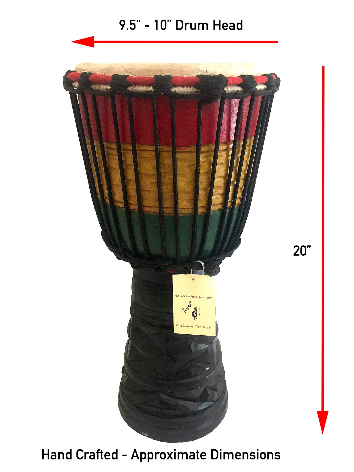 Hand Carved Solid Mahogany Wood Djembe Drum - 20