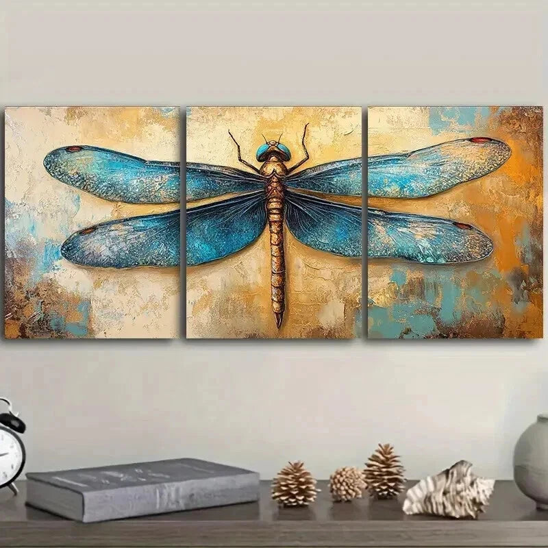 3-Piece Blue Dragonfly Wall Art Set - Framed Canvas 50x70cm - High Quality Print - 100% Australian Made - Ready to Hang - Perfect for Living Room, Bedroom & Office Decor