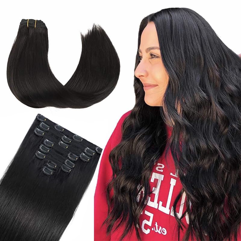 Brazilian Human Hair Extensions 8Pcs - 22'' Straight Remy Clip in Hair Extensions for Black Women with 18 Clips & Double Lace Weft (120g) - Perfect for Daily Styling, Parties & Special Occasions