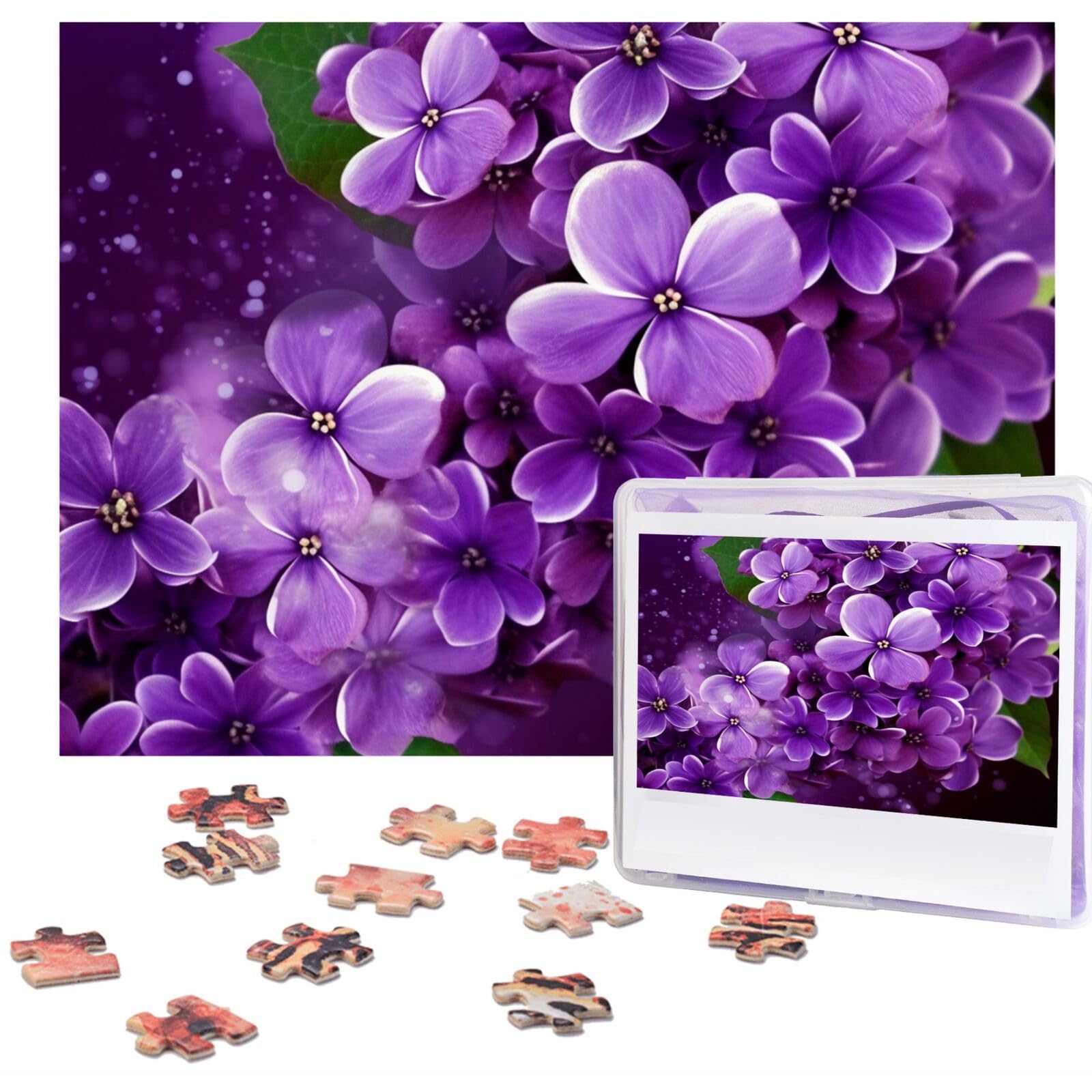 500-Piece Purple Floral Wooden Jigsaw Puzzle for Adults - Personalized Photo Puzzle with 20.4