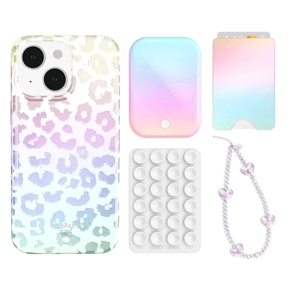 White Opal Leopard Print iPhone Case with Wallet - Stylish Phone Accessory for Women | Perfect for Everyday Use, Travel & Shopping