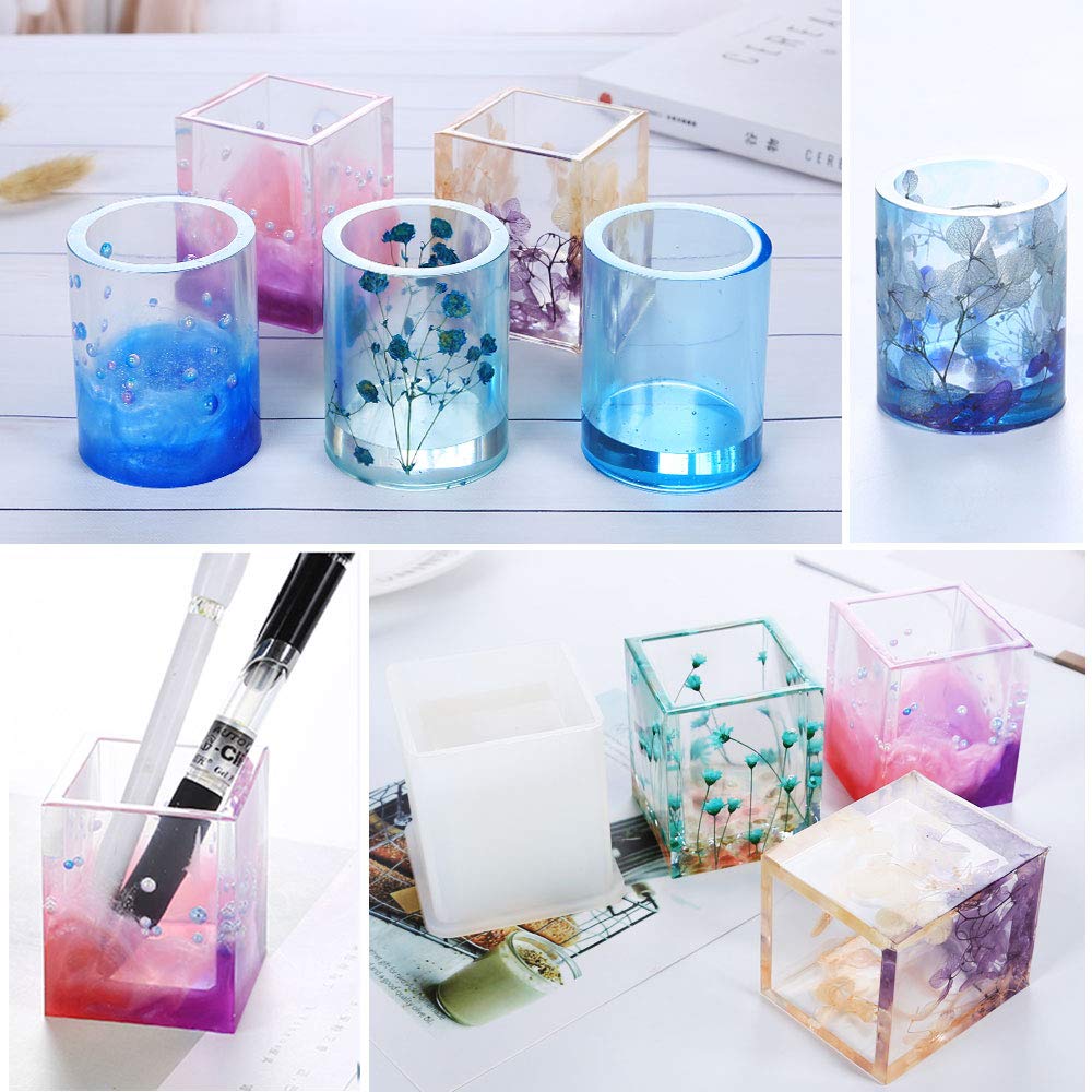 7 PCS Resin Molds for Concrete, Plaster & Clay - Beaker, Ashtray, Pen Holder Crafting Molds with Stir Bar - DIY Home Decor & Gift Making Supplies