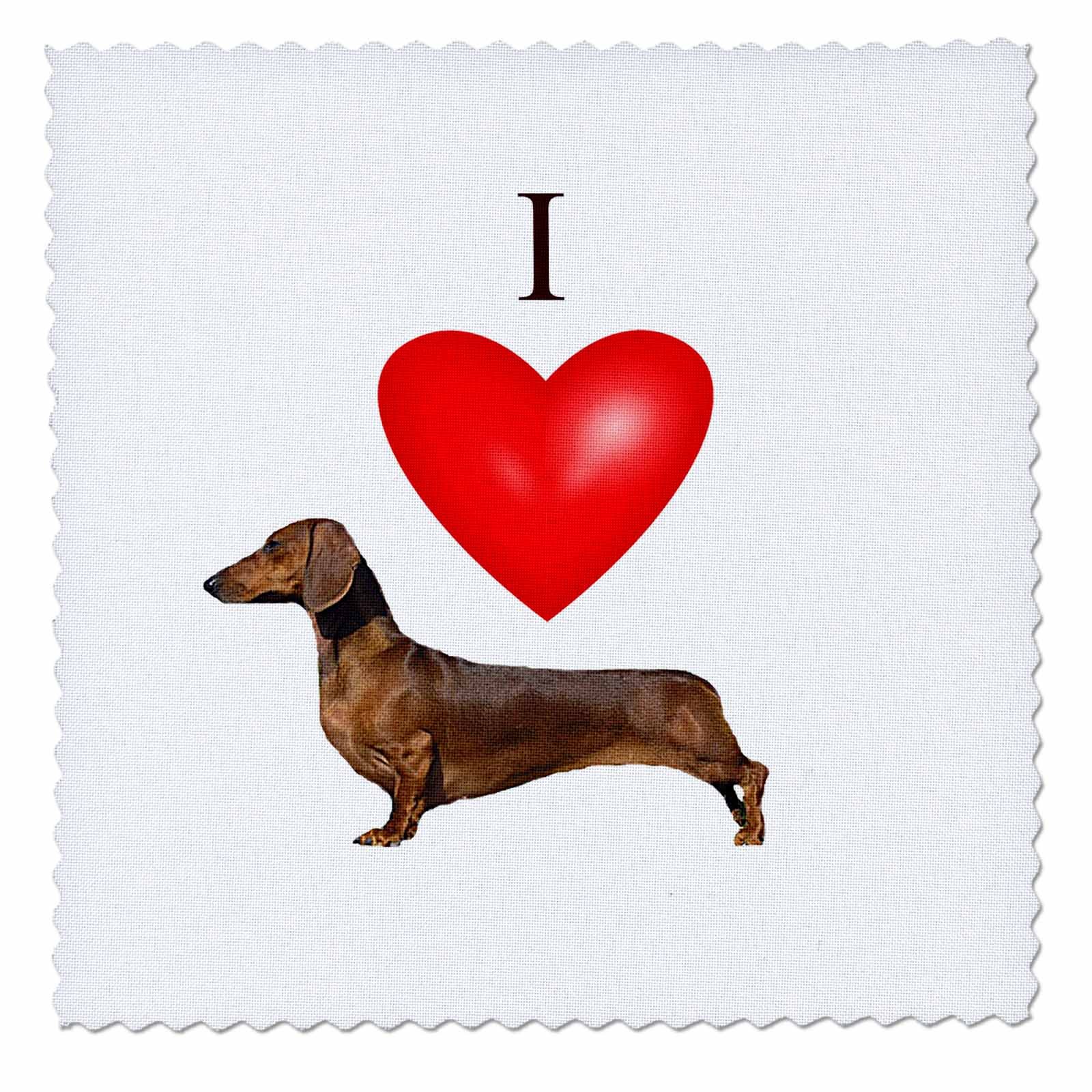 3D Rose Love Dachshunds Quilt Square - 6x6 Inch (qs_17300_2) - Perfect for DIY Quilting, Scrapbooking & Home Decor Projects