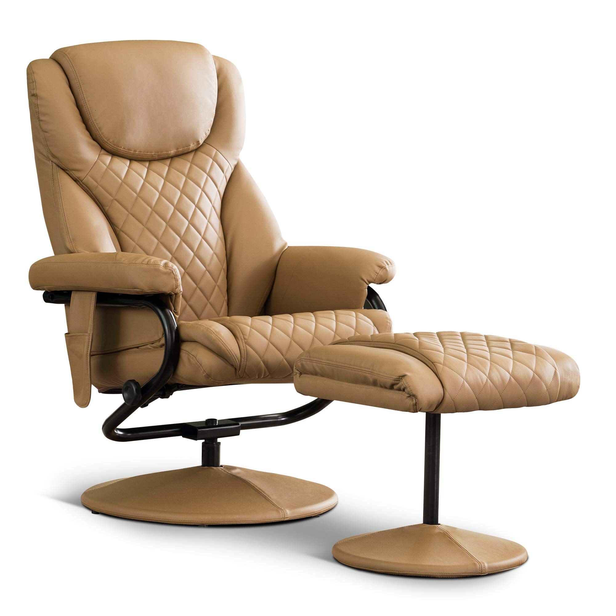 MCombo 360 Swivel Recliner Chair with Ottoman - Massage Function, Faux Leather Living Room Chair for Relaxation, Brown (4901) - Perfect for Home Theater, Gaming, and Lounge Comfort