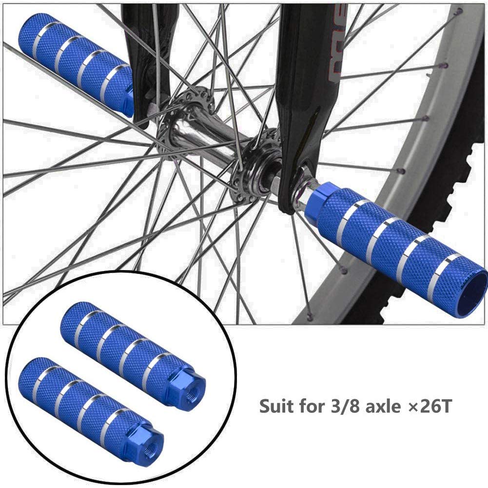 3/8 Inch 26-Tooth Aluminum Alloy BMX Bike Pegs - Anti-Skid Foot Pedals for Rear Axle Stunt Riding (2-Pack) | Perfect for BMX Tricks, Street Riding & Bike Park Performance