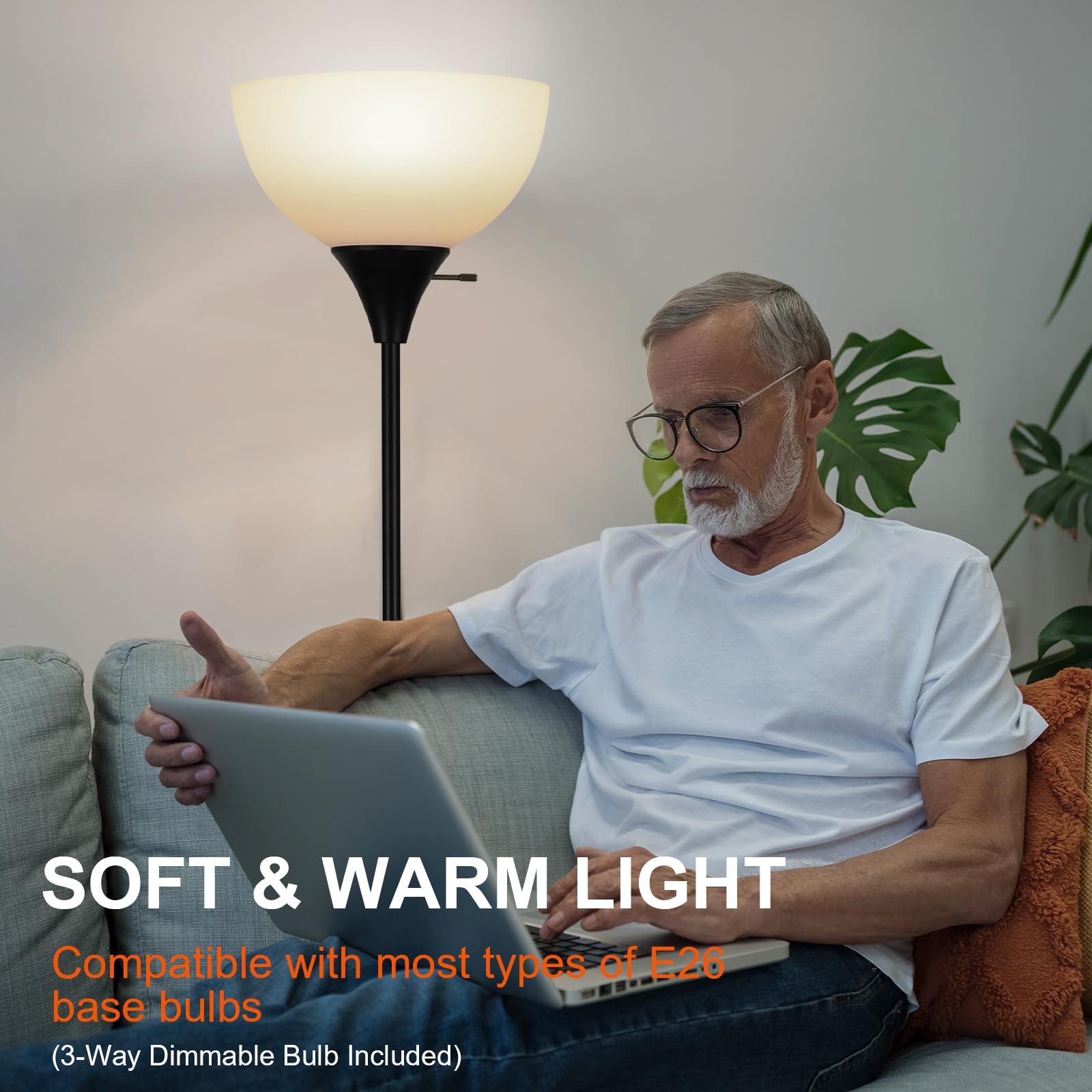 Modern Industrial LED Floor Lamp - Dimmable Standing Light with 3 Brightness Levels & Rotary Switch, Adjustable Shade for Living Room, Bedroom, Office & Dining Room - Black (Perfect for Reading, Working & Ambient Lighting)