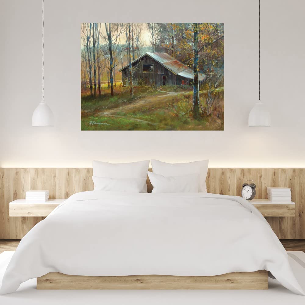 Pinnacle Mountain Barn Fine Art Canvas Wall Decor by Roger Bansemer - 32x24 Inch Ready to Hang Painting for Living Room, Bedroom, Office - Rustic Landscape Artwork Perfect for Farmhouse, Cabin & Mountain Home Decor