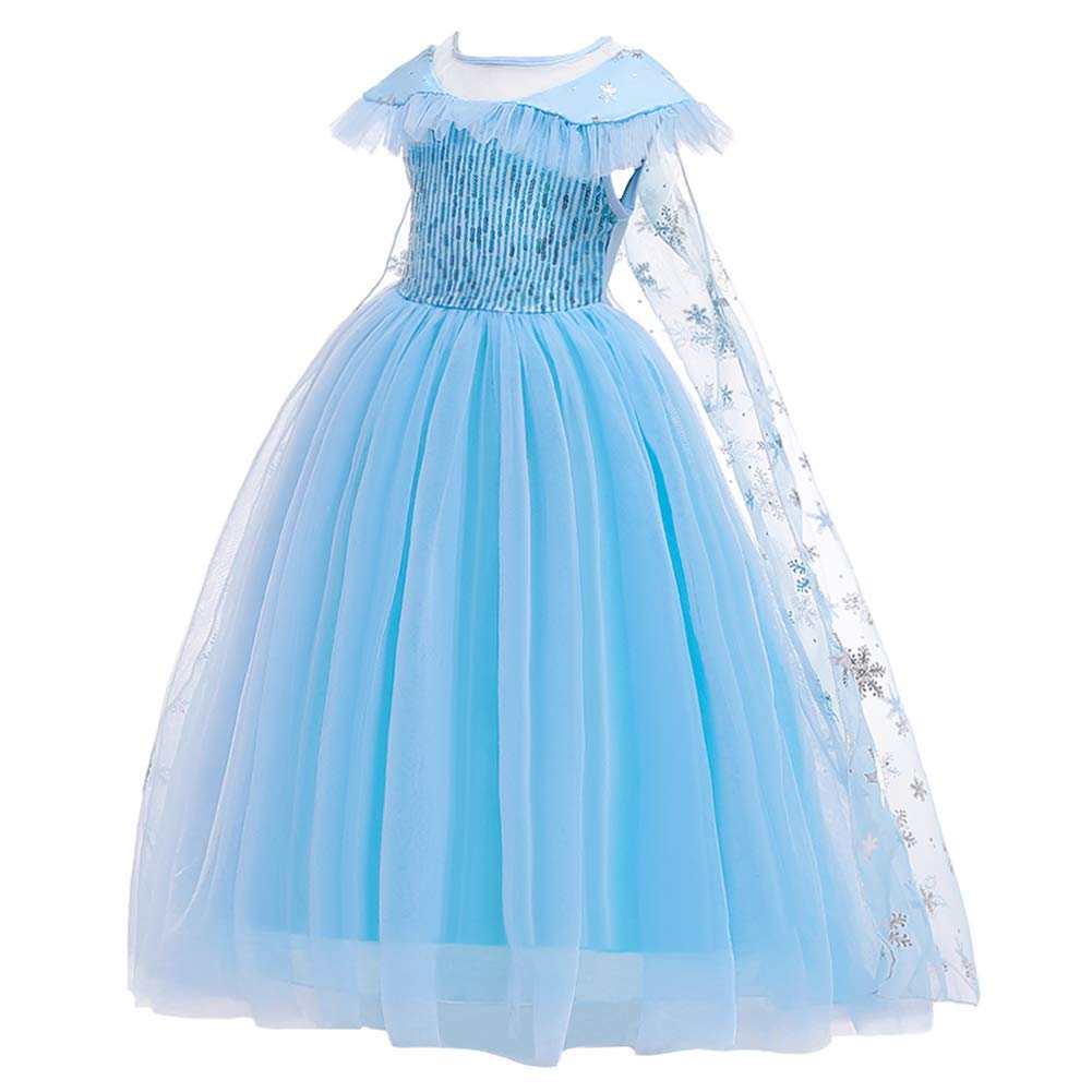 Frozen Elsa Costume for Girls - Sparkling Sequins Princess Dress for Halloween, Christmas, Birthday Party & Cosplay | Disney Inspired Fancy Gown for Kids Dress Up & Special Occasions