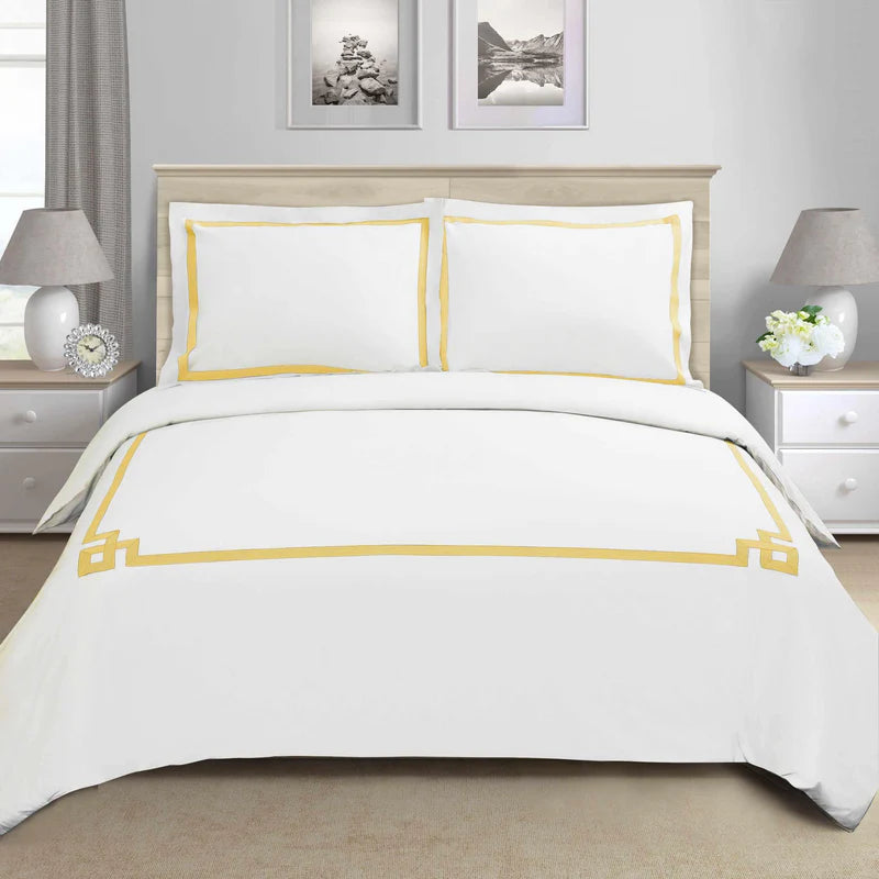 Premium Miller Cotton Embroidered 3-Piece Duvet Cover Set - Soft & Breathable Bedding for Master Bedroom, Guest Room & Dorm Decor