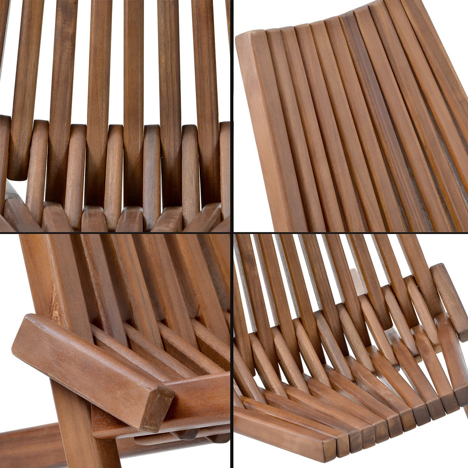 3 Pack Solid Acacia Wood Folding Lounge Chairs - Handcrafted Low Profile Outdoor Patio Furniture for Garden, Beach, Balcony & Fire Pit - Comfortable Foldable Chairs for Indoor & Outdoor Use (Perfect for Relaxing, Sunbathing, and Entertaining Guests)
