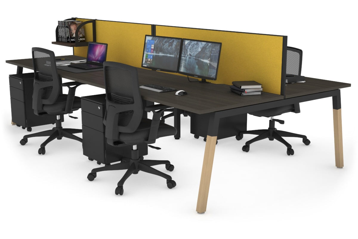 Quadro A Legs 4-Person Office Workstation with Wood Legs & Cross Beam - 1800L x 800W Dimensions with Cable Management Scallop - Perfect for Collaborative Workspaces & Modern Office Desks